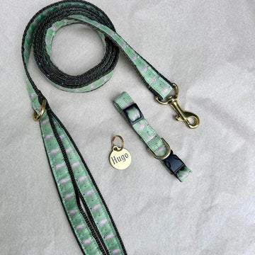 Welpenset // Welpenhalsband, Welpenleine und Hundemarke (Flamingo)