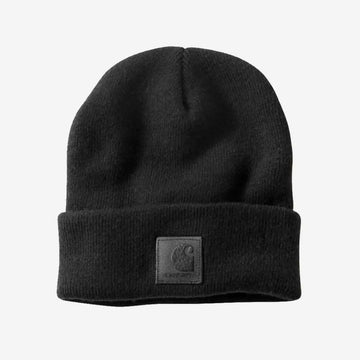 Carhartt Beanie // Strickmütze mit Lederlogo (schwarz)