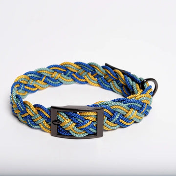 Corme Collar // Recyceltes und handgefertigtes Halsband (gelb/blau)