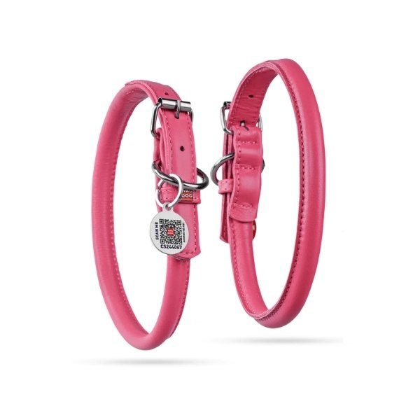 Waudog // Rundes Lederhalsband (pink)