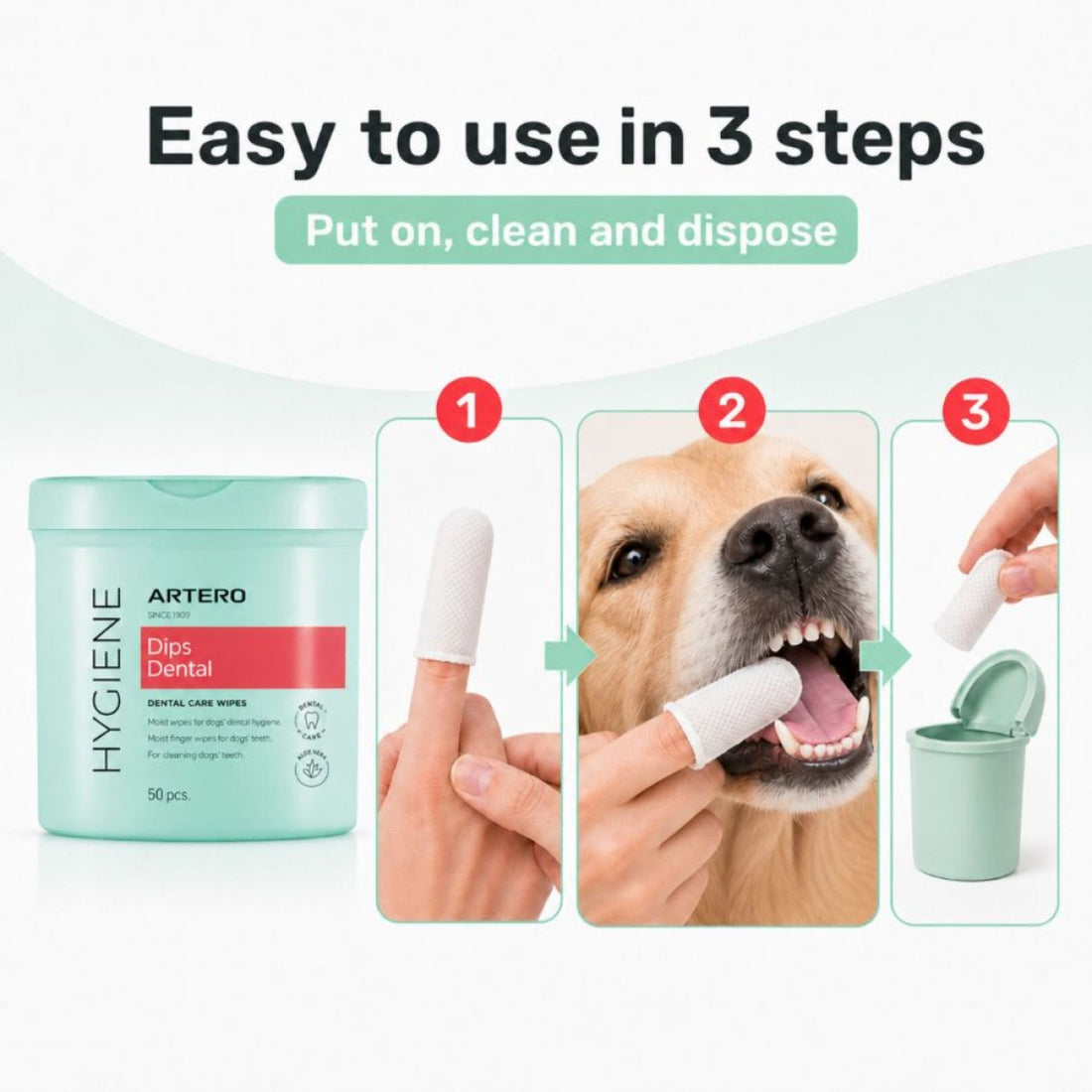 Artero Dips Dental // Milde Fingerzahnbürsten für Hunde (Feuchttücher)