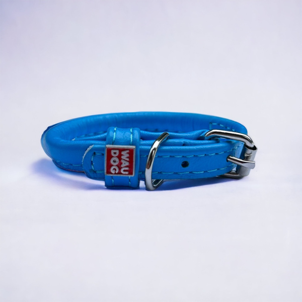 Waudog // Rundes Lederhalsband (blau)