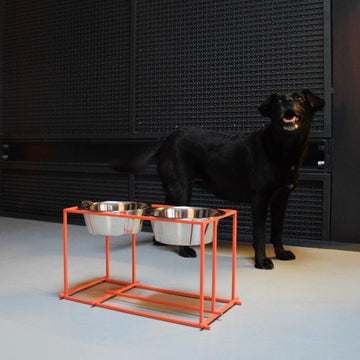 Bauhaus Orange // Hoher geometrischer Ständer mit zwei Schalen