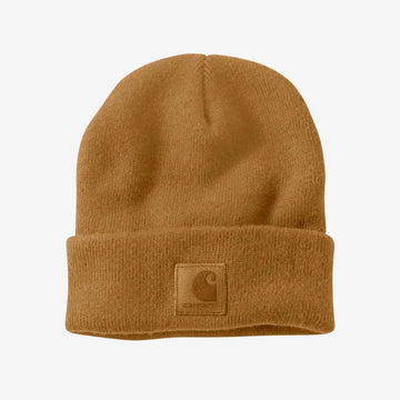 Carhartt Beanie // Strickmütze mit Lederlogo (braun)