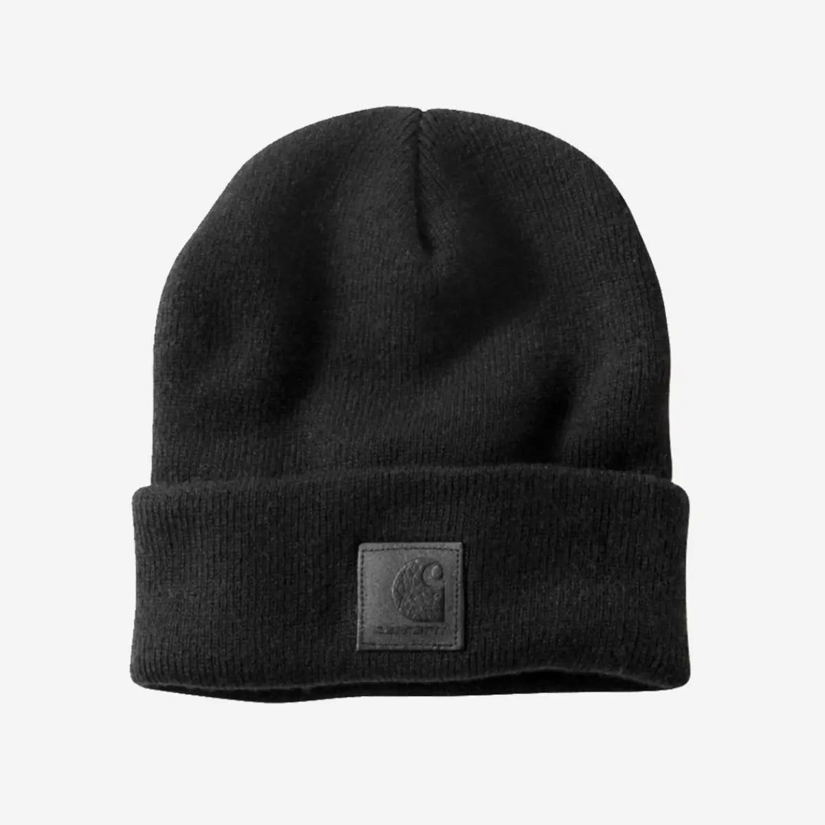 Carhartt Beanie // Strickmütze mit Lederlogo (schwarz)