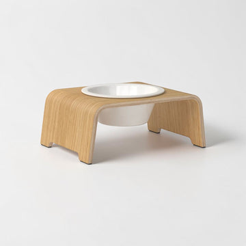 dogBar Single M, Porcelæn Skåle // Hundeskål på stativ (lys eg)