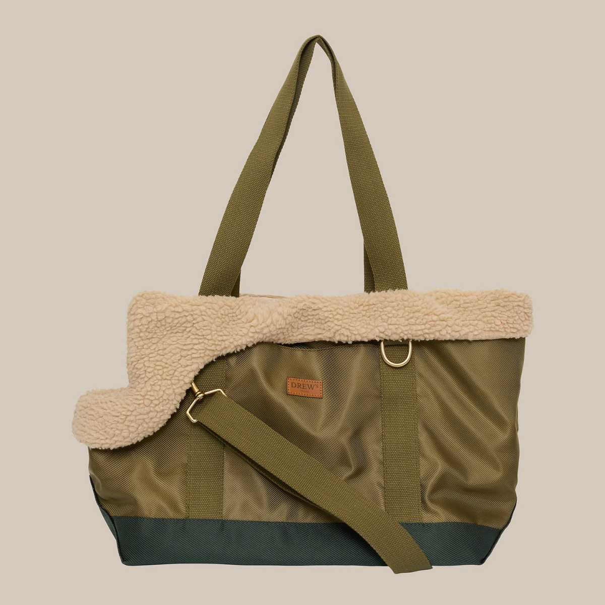 Drew's Dogwear Olive // Hundetaske med teddy inderfor (limited edition)
