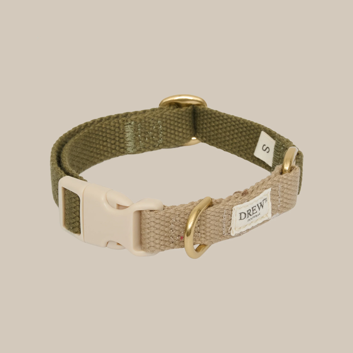 Drew's Dogwear Olive // Verstellbares Halsband (grün/beige)