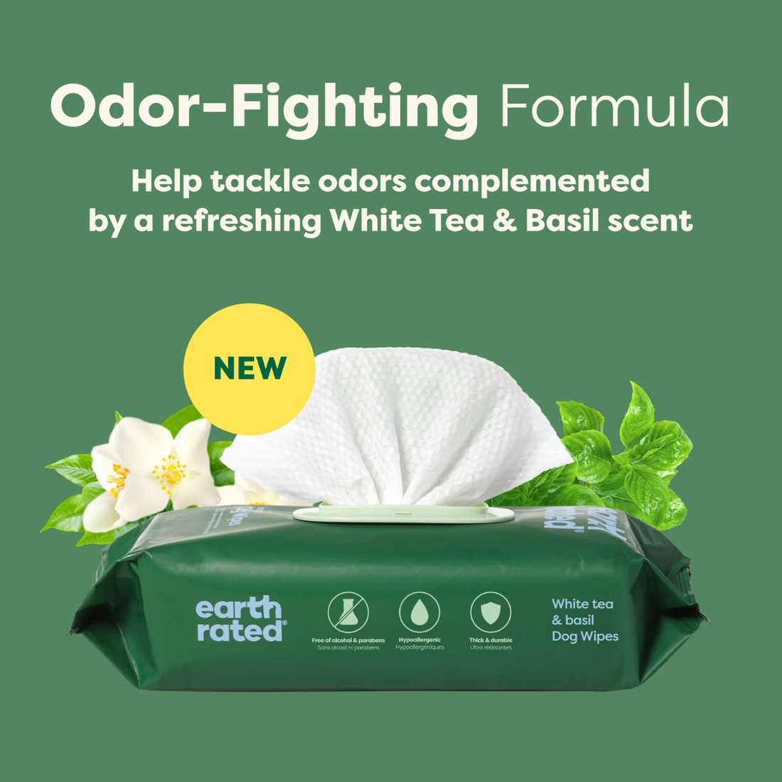 Earth Rated Wipes // Vådservietter til hunde (hvid te/basilikum)