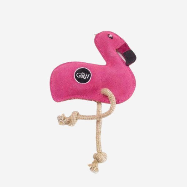 Floyd The Flamingo // Hundespielzeug aus Seil und Wildleder (Flamingo)