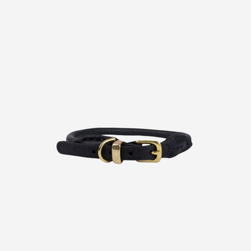 Walk'it Rundgenäht // Rundgenähtes Lederhalsband mit Messing (schwarz)
