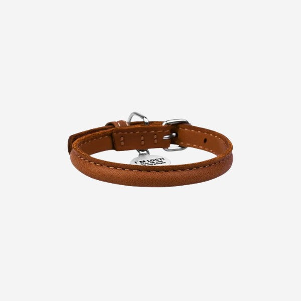Waudog // Rundes Lederhalsband (Cognac)